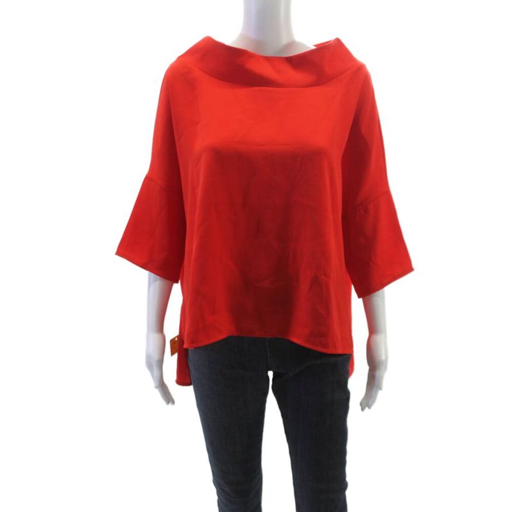 Suzy D Women Tunic Blouse Red Boat Neck 3/4 Sleeve Polyester Size L